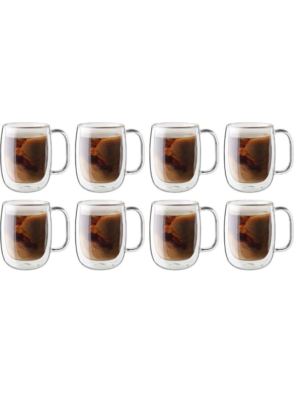 Double-Wall Glass Coffee Mug Set - 8-Piece Insulated Drinkware for Hot & Cold